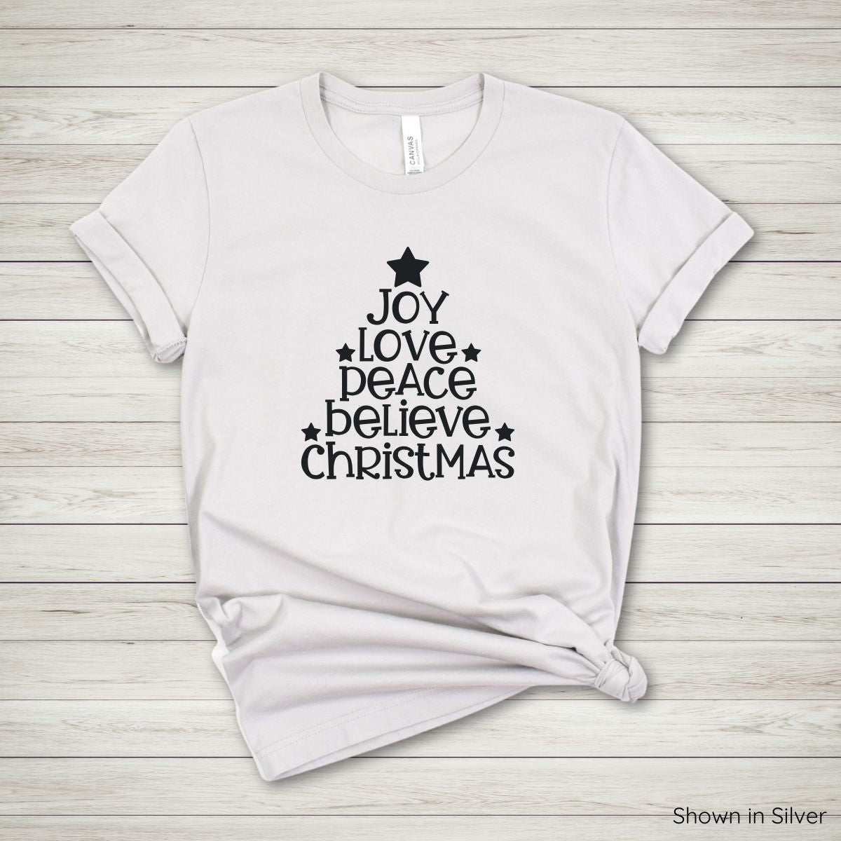 Joy Love Peace Believe Christmas Tee - Short Sleeve - Black Ink