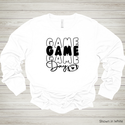 Football Game Day Tee – Long Sleeve - Black Ink