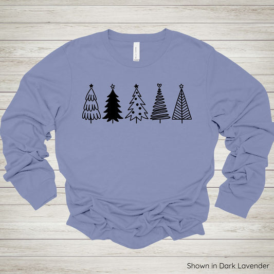 Festive Trees Tee – Long Sleeve - Black Ink