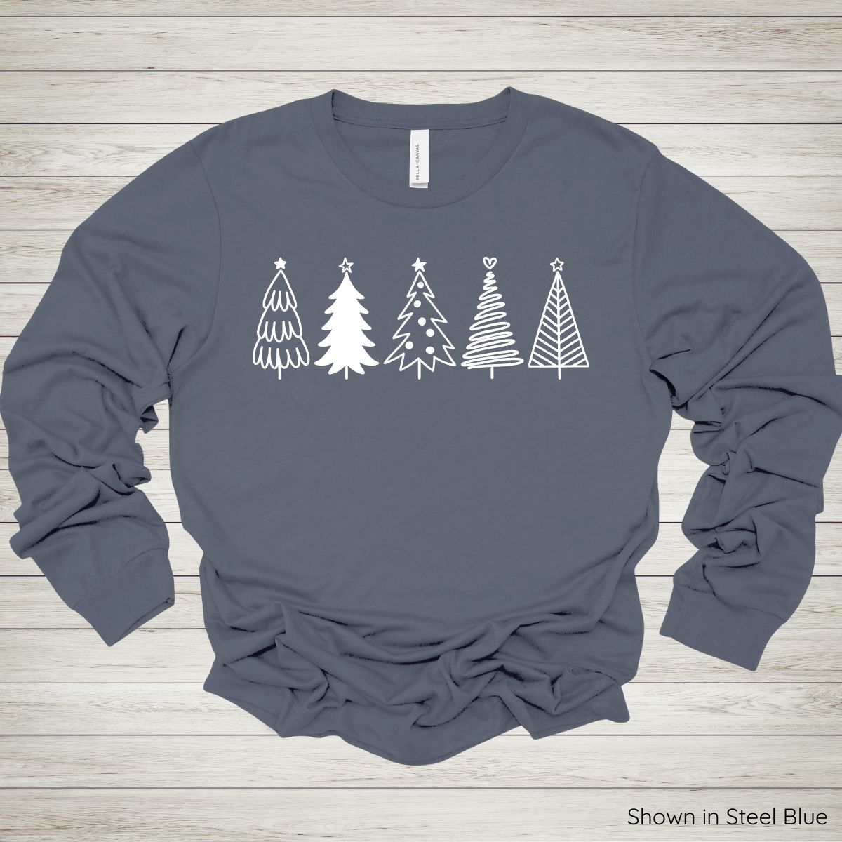 Festive Trees Tee – Long Sleeve - White Ink