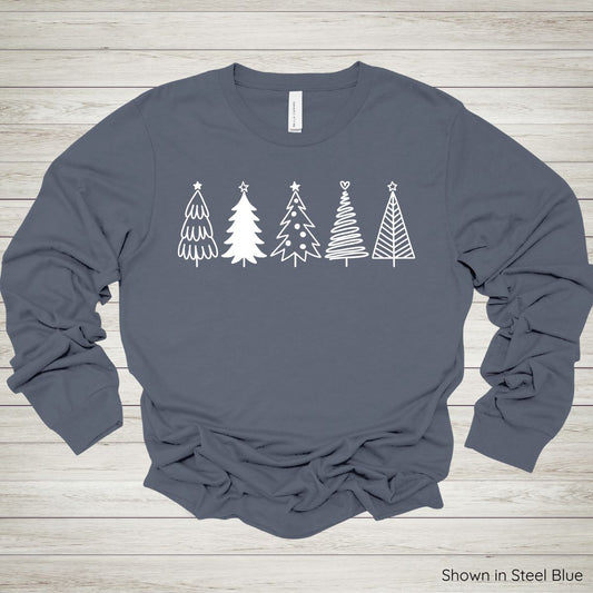 Festive Trees Tee – Long Sleeve - White Ink