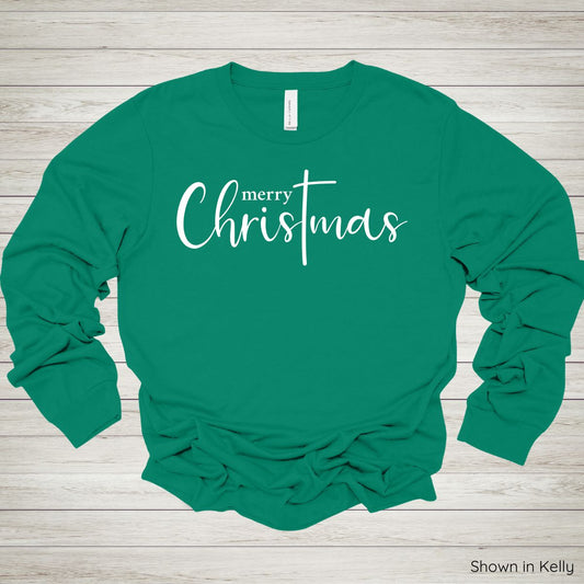 Merry Christmas Tee – Long Sleeve - White Ink