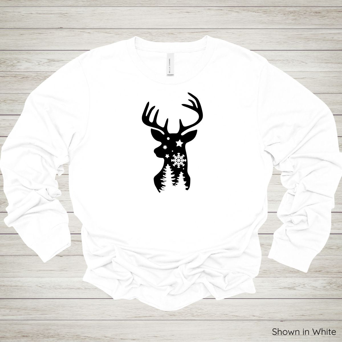 Winter Deer Silhouette Tee – Long Sleeve - Black Ink