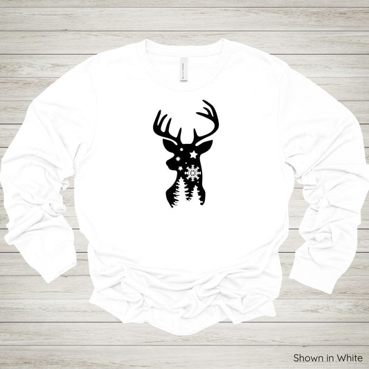 Winter Deer Silhouette Tee – Long Sleeve - Black Ink