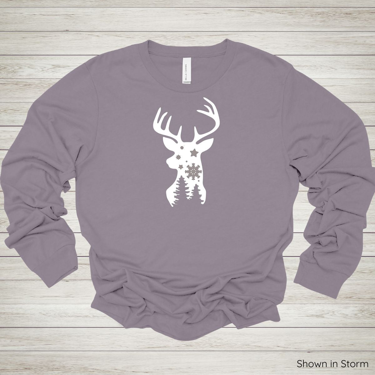 Winter Deer Silhouette Tee – Long Sleeve - White Ink