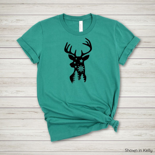 Winter Deer Silhouette Tee - Short Sleeve - Black Ink