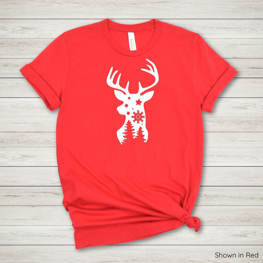 Winter Deer Silhouette Tee - Short Sleeve - White Ink