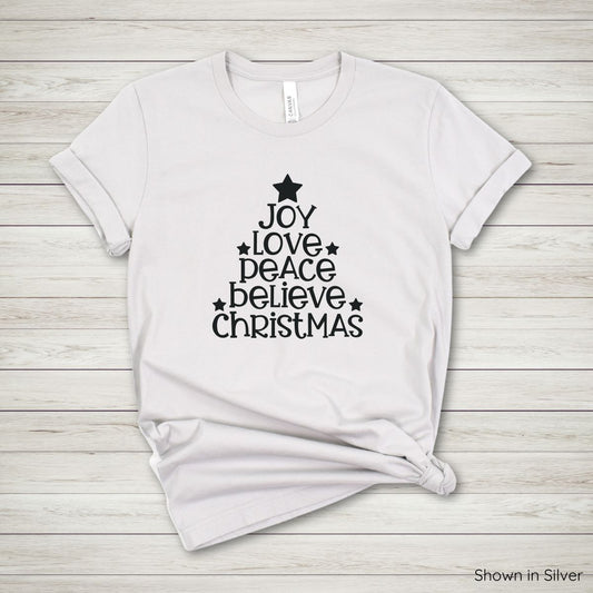 Joy Love Peace Believe Christmas Tee - Short Sleeve - Black Ink