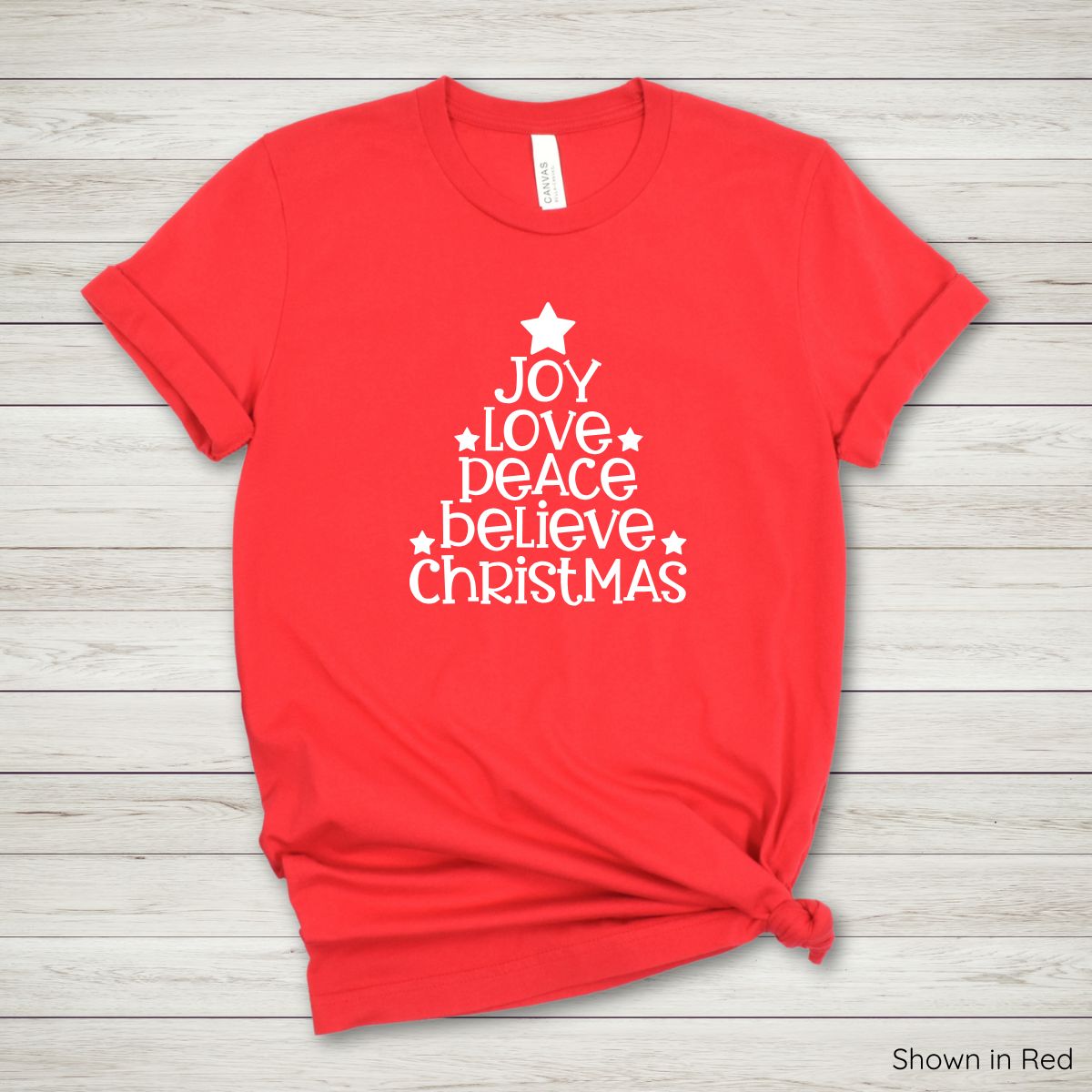 Joy Love Peace Believe Christmas Tee - Short Sleeve - White Ink