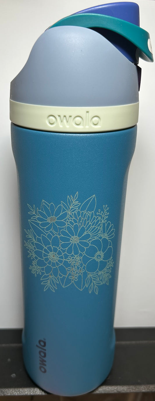24 oz Owala® FreeSip – Blue Oasis – Floral Line Art